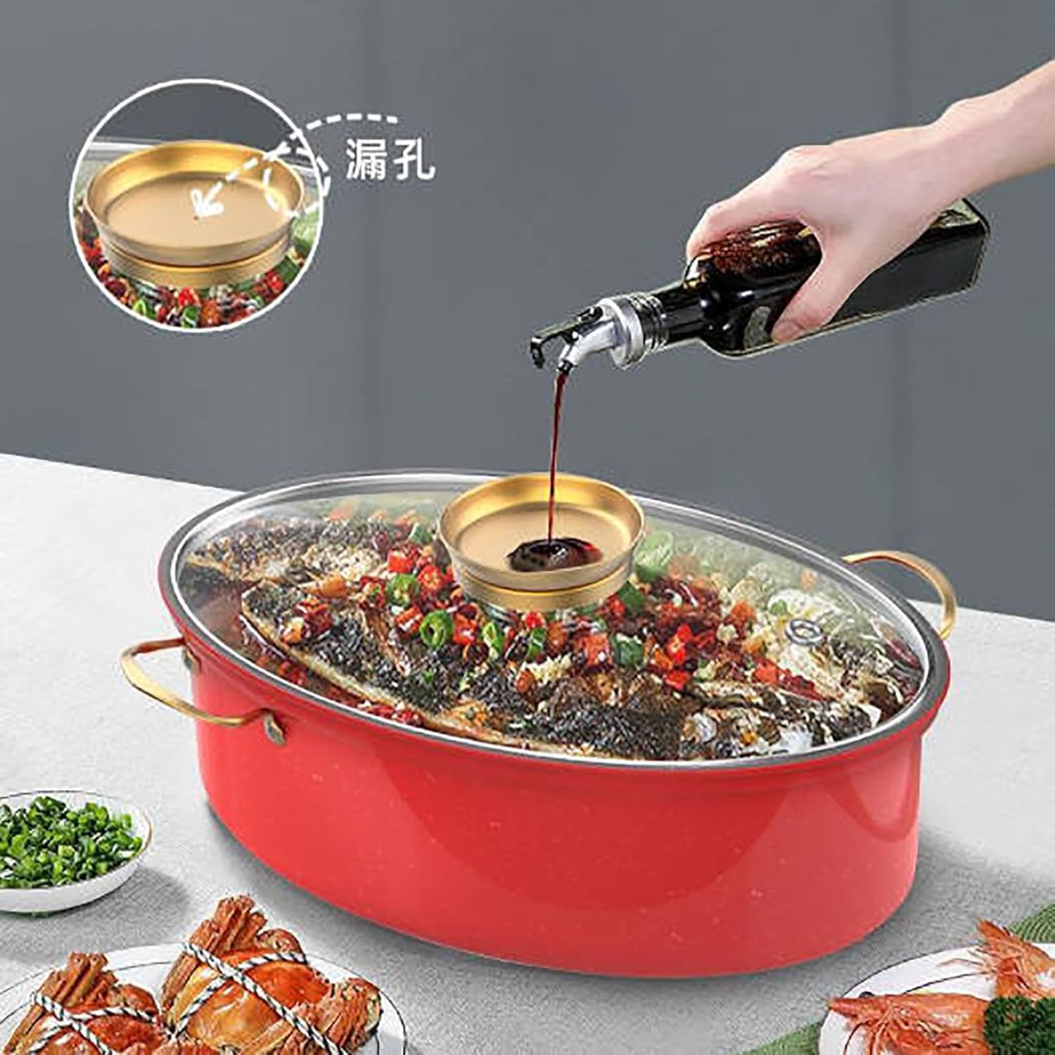 Amazon | 多機能蒸し器 オーバル型多機能魚蒸し器 家庭用 蒸し器